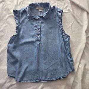 LOFT Chambray Lyocell Ruffle Sleeve Top XL